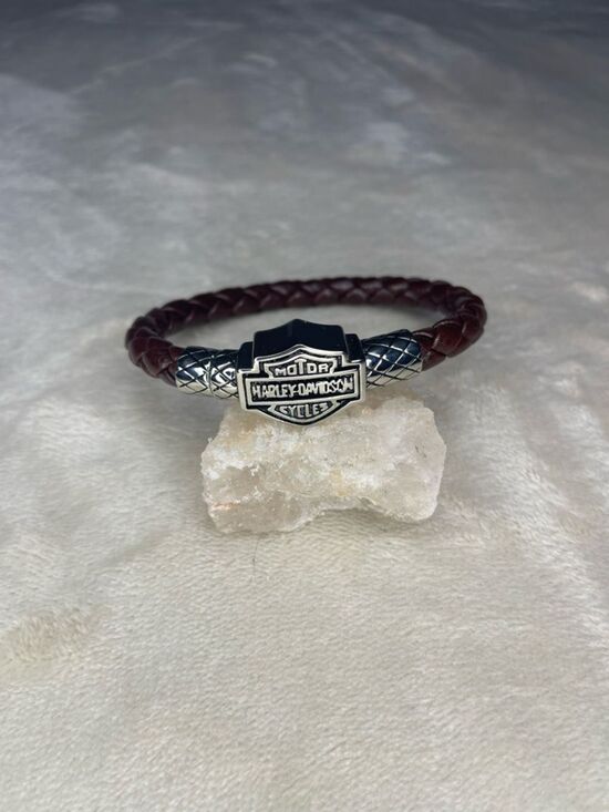 Biker Design Jewelry - Braided Leather Magnetic Clasp Biker Bracelet Brown Silver Tone Motor Cycle